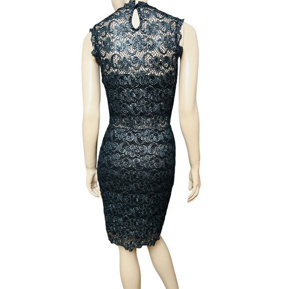 Nightcap Dixie Black and Metallic Silver Lace Sleeveless Knee High Dress Size 4 - Picture 7 of 12